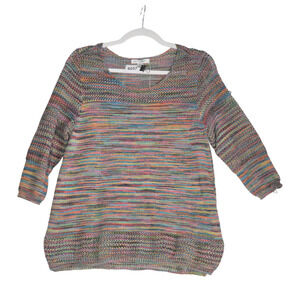 John Paul Richard Sweater Women Large Multicolor Knit 3/4 Sleeve Elevated Basics